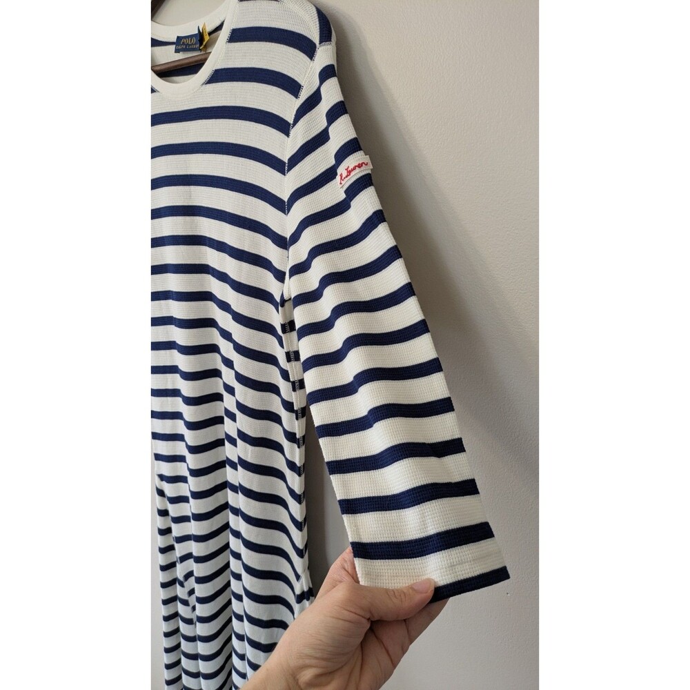 Polo Ralph Lauren Women's Maxi Dress Large Waffle Knit Preppy Blue White Striped - Picture 2 of 11